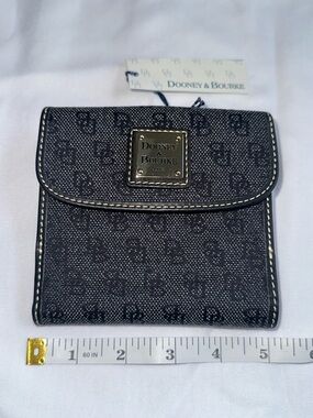 NWT Dooney & Bourke Black Monogram Fold Wallet with Gold Plate
